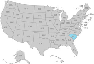 Map of US with South Carolina highlighted