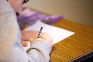 A student sitting an exam.