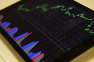 A screen with graphs and projections