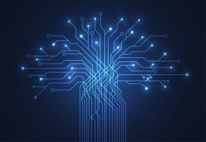 A digital rendition of a tree depicted using a chip circuit