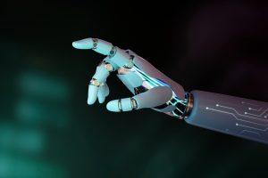 A robotic arm with the forefinger raised