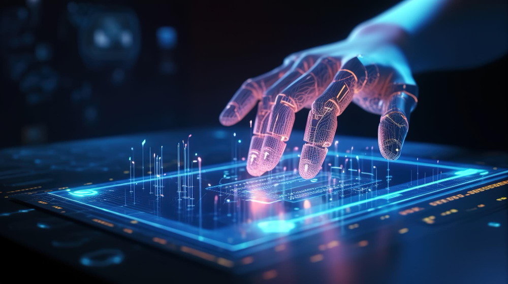 A robotic hand over a large chip