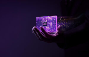 A person holding a transparent computer chip in their palm